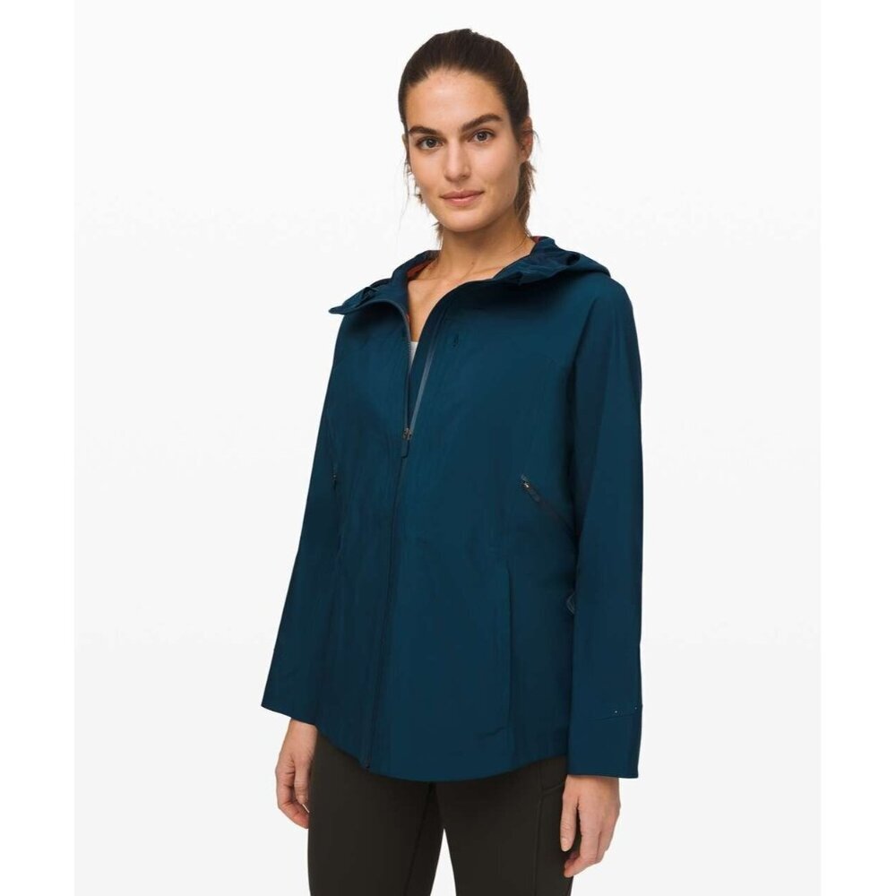 Lululemon Womens US6 Dark Teal Break a Trail Jacket Waterproof Glyde Hooded Coat